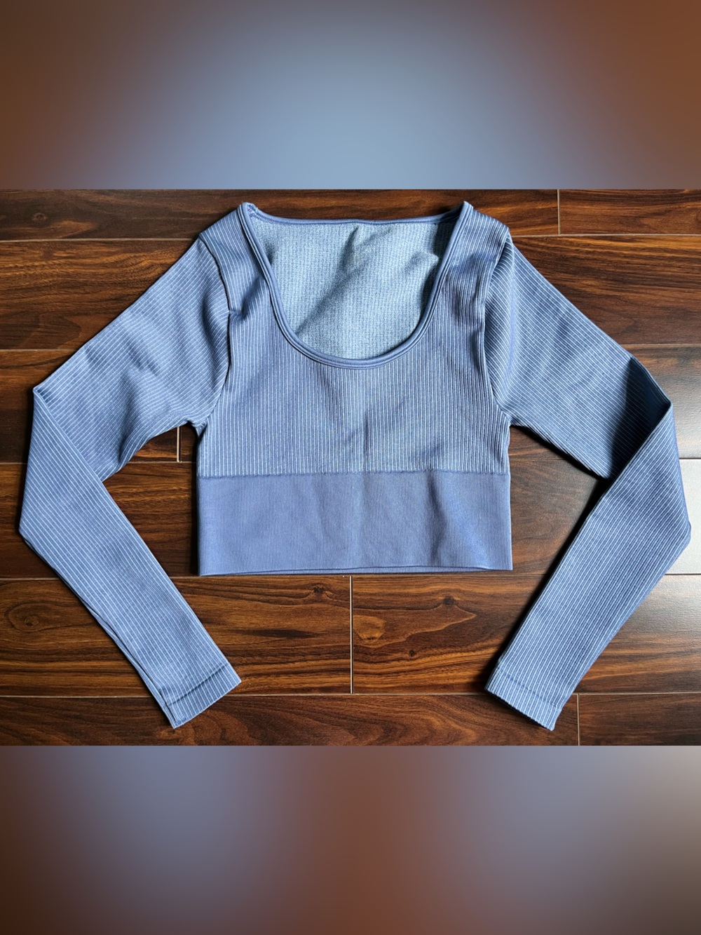 aerie Ribbed Long Sleeve Workout Crop Top in Dusty Blue, S, NWT